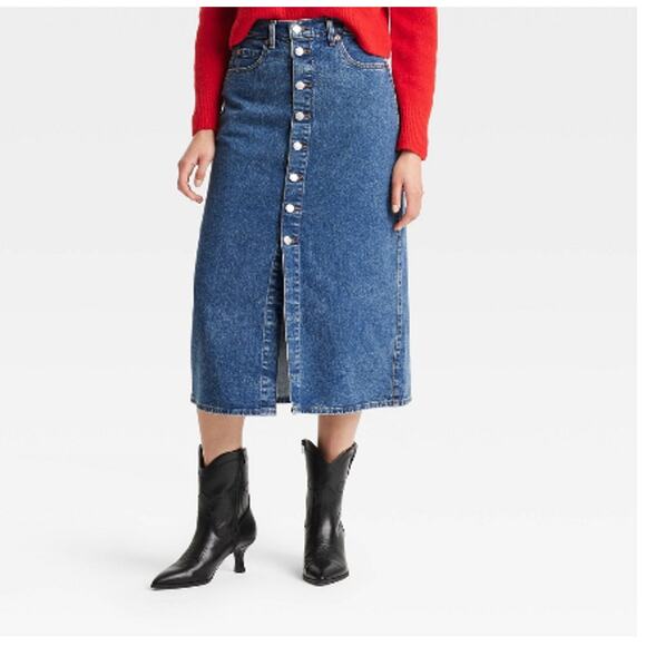 Copied -  NWT-Women's a-Line MIDI Denim Skirt - Universal Thread™ Medium Wash 12 - Picture 1 of 5